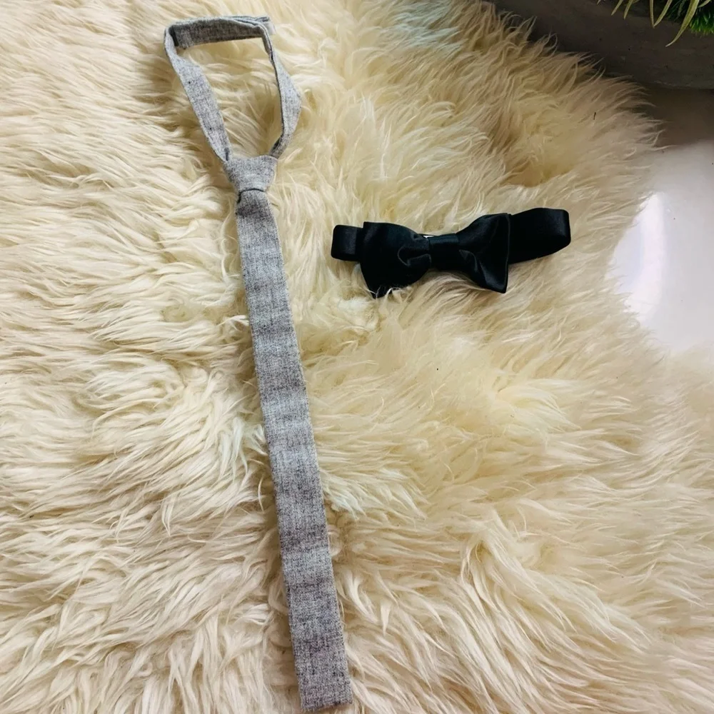 Infant baby boy perfect little gentleman neckware accessory skinny tie & bow tie
